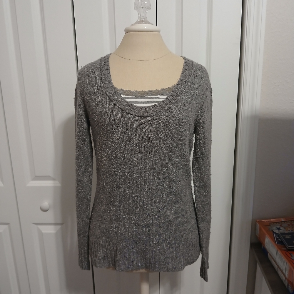 Merona Target Ladies Wool Blend Scoop Neck Sweater Gray Small